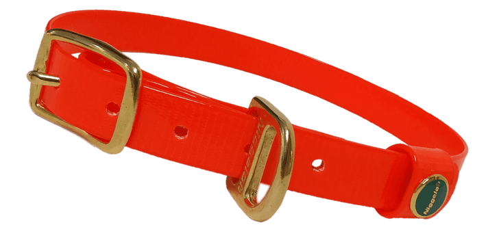 Niggeloh BioThane Glossy dog collar, neon orange, size M 48–60 cm, 19 mm width, side view