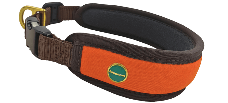 Niggeloh Fashion dog collar, Orange-Brown, size XS with quick-release and brass D-ring
