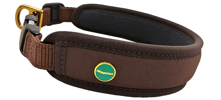 Niggeloh Fashion dog collar, Brown-Brown, size S with quick-release and brass D-ring