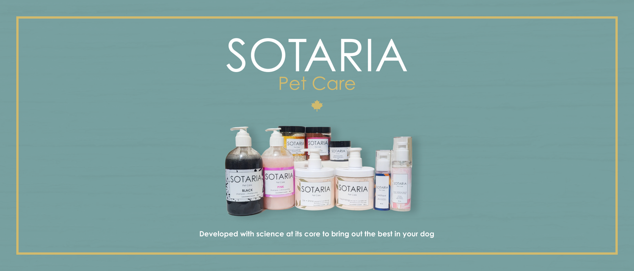 An image of the line of Sotaria pet health products