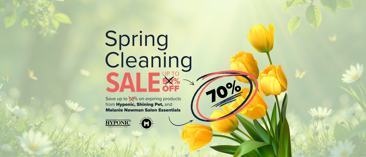 A spring themed graphic announcing up to 50 per cent off on expiring Melanie Newman and Hyponic products