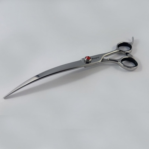 Lupo Offset Curved Shears — 7-inch, 8-inch, professional hair cutting scissors with curved blades and ergonomic finger rings, stainless steel construction.