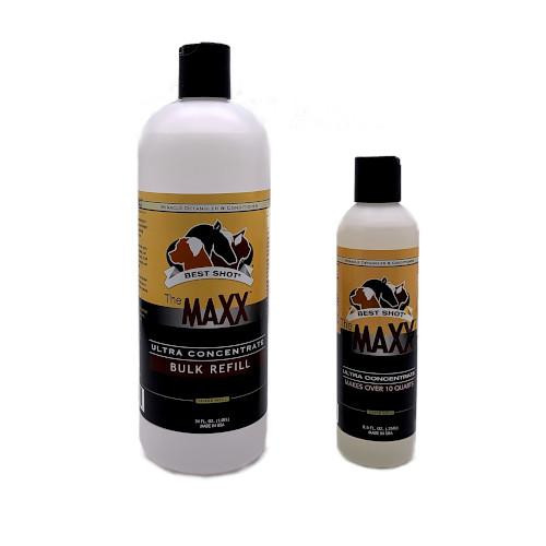 Best Shot The MAXX Ultra Concentrate, two bottles of cleaning product with label featuring horse graphics and product information.