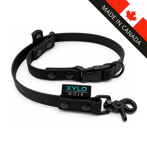 Xylo Noir Clip-N-Grip Slip Loop, black adjustable dog collar with clip and grip feature.