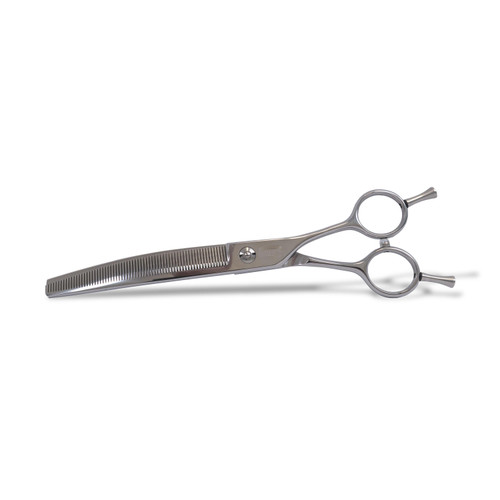 FurHQ Razor Edge - 7.25" Curved Thinning Shear, stainless steel curved thinning scissors for professional hair styling.