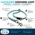 Xylo Clip-N-Grip Slip Loop, a light blue adjustable dog grooming collar with a quick-release clip, reinforced rivets, textured slip-resistant surface, waterproof PVC coating, and a 360-degree swivel clip for safe and secure handling during grooming.