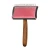 Artero Simba – Curved Slicker Brush (Pink), pink and black curved slicker brush with metal pins and a wooden handle.