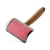 Artero Simba – Curved Slicker Brush (Pink), close-up of a pink curved slicker brush with a wooden handle and metal pins.