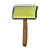 Artero Maya – Curved Slicker Brush File Pin, professional grooming tool with curved metal pins on a yellow cushioned base and a wooden handle.