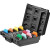 Heiniger Snap-on Wide Clip Combs Kit (10) with 4 Wide Blades, plastic combs in various colors inside an open black carrying case.