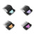 Andis Universal Stainless Steel Attachment Comb, image showing four adjustable clipper combs with different colored clips for versatile haircut lengths.