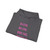 Hoodie — "Bath. Blow. Brush. Repeat." Pink Text Relaxed Hooded Sweatshirt, folded with drawstring hood visible on a white background.