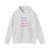Hoodie — "Bath. Blow. Brush. Repeat." Pink Text Relaxed Hooded Sweatshirt, light gray pullover hoodie with pink text on the front.