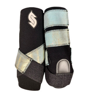 RTS Front Medium Sports Support in Black with L87 Heavy Metal Turquoise Gold RTS Front Medium Sports Support in Black with L87 Heavy Metal Turquoise Gold