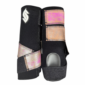 RTS Front Medium Sports Support in Black with Peachy Pink Foil RTS Front Medium Sports Support in Black with Peachy Pink Foil