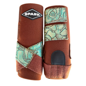RTS LTD ED LOGO Front Medium Sports Support in Chestnut with L31 Turquoise Roses RTS LTD ED LOGO Front Medium Sports Support in Chestnut with L31 Turquoise Roses