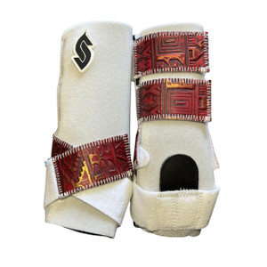 RTS Front Medium Sports Support in White with L22 Red Bronze Laredo