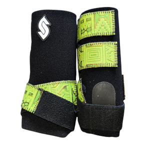 RTS Front Medium Sports Support in Black with Lime Green Indiano
