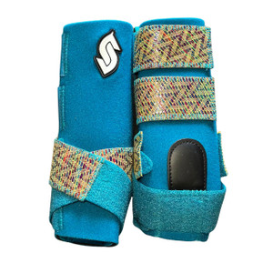 RTS Front Medium Sports Support in Turquoise with ***discontinued*** Mustard Serape