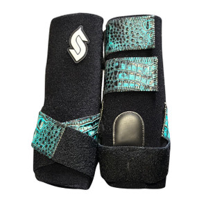 RTS Front Medium Sports Support in Black with Turquoise Croc