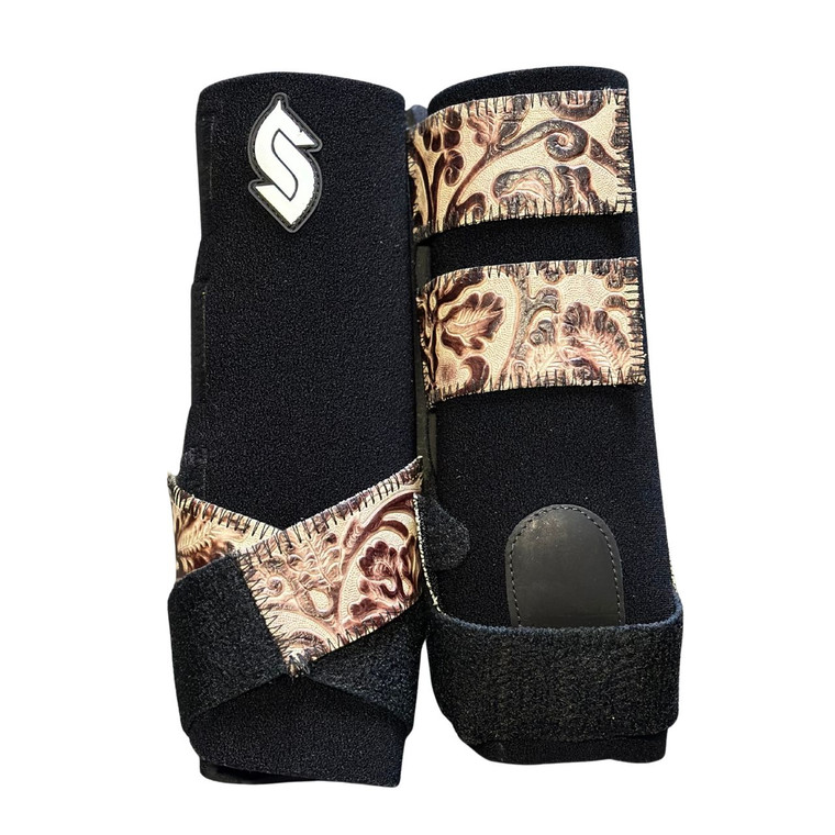 RTS Front Medium Sports Support in Black with Ivory Chocolate Cowboy Tool