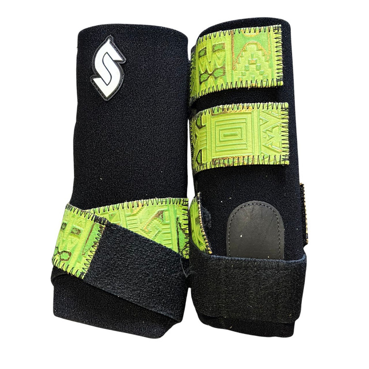 RTS Front Medium Sports Support in Black with Lime Green Indiano