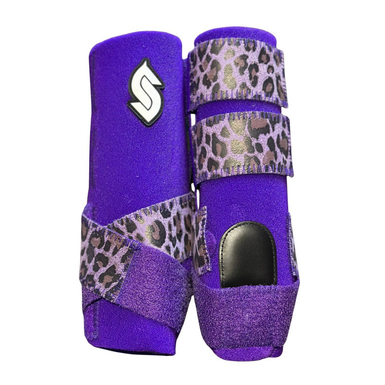 RTS Front Medium Sports Support in Purple with Purple Printed Leopard