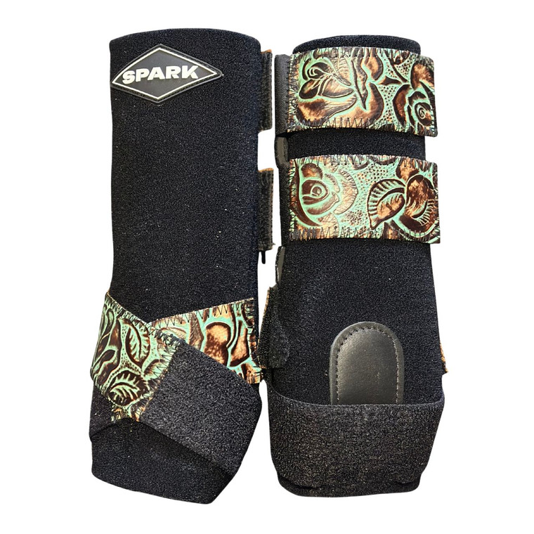 RTS LTD ED LOGO Front Large Sports Support inBlack with L60 Turquoise Brown Roses