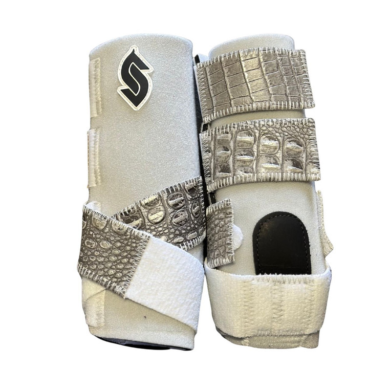 RTS Front Medium Sports Support in White with Grey & Silver Croc