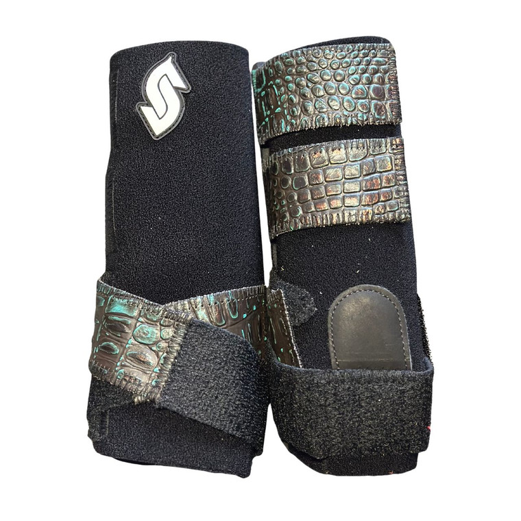 RTS Front Medium Sports Support in Black with Dark Lagoon Croc