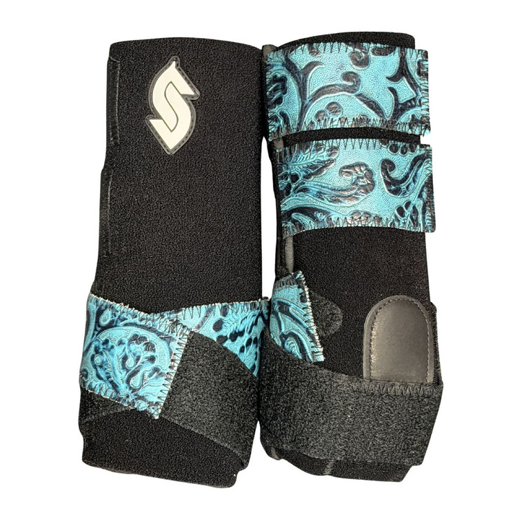 RTS Front Medium Sports Support in Black with Teal Cowboy Tool