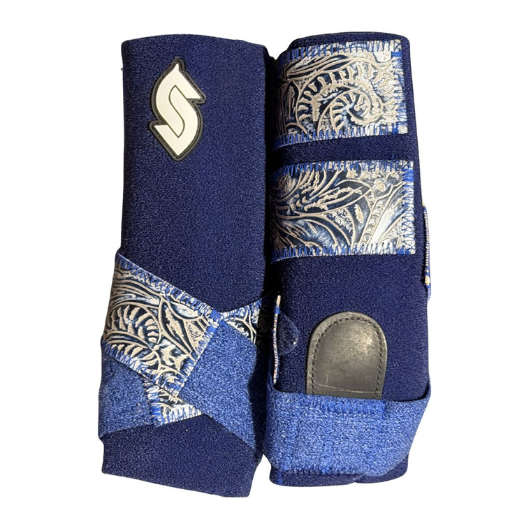 RTS Front Medium Sports Support in Navy with L97 Greek Blue Blossom