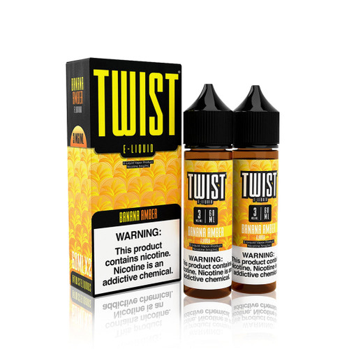 Twist E-Liquid - Banana Amber 2 x 60ml bottles and box background