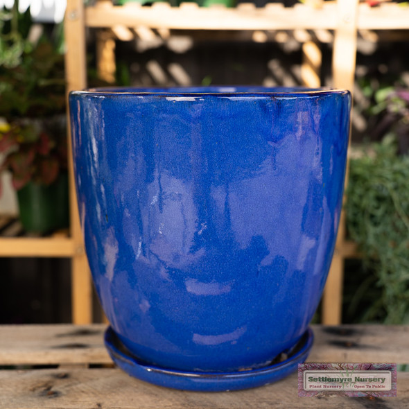 Short Egg Medium Blue Garden Pot