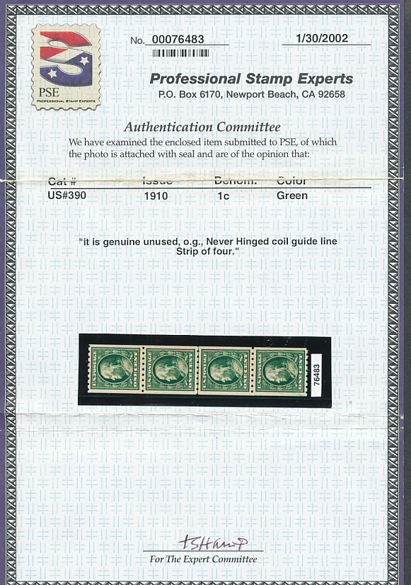 United States (390), Line Pair in a strip of 4, XF-SU, og, NH (PSE certificate) - 426010