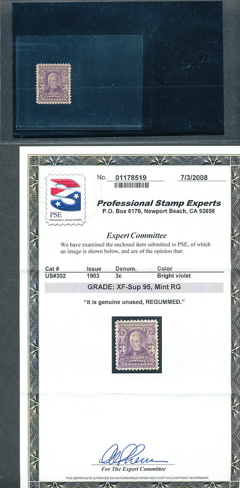 United States 19th century stamps certificates of authenticity premium singles very fine mint original gum