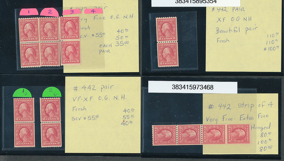United States premium Washington coils teen years 20th century wide margins line pairs strips never hinged very fine