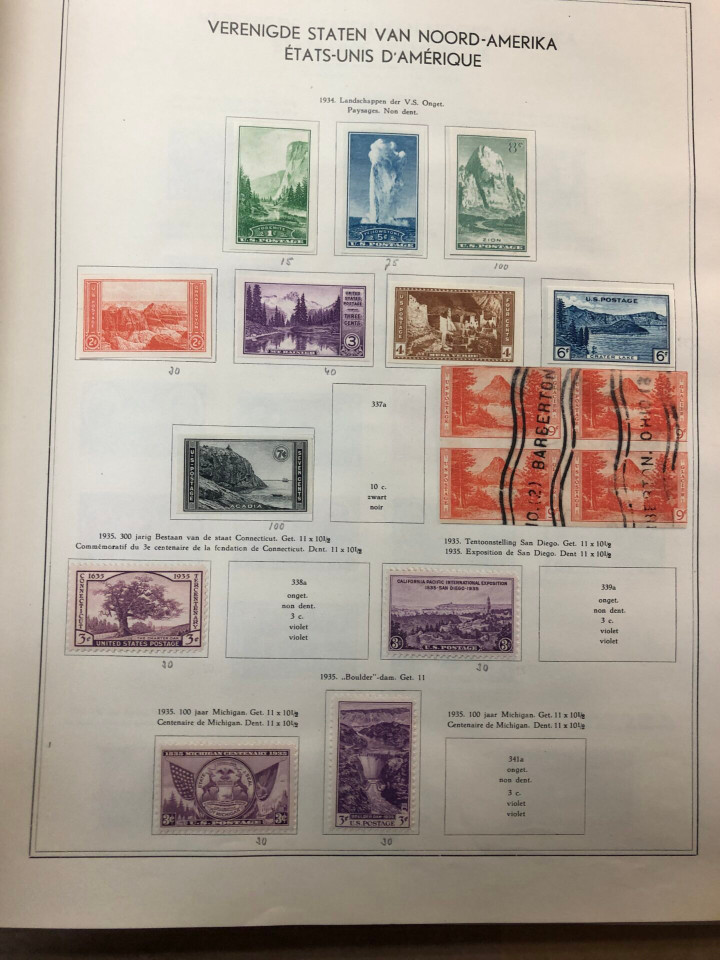 United States stamp collection vintage Dutch album turn of 20th century to 1960s mint and used