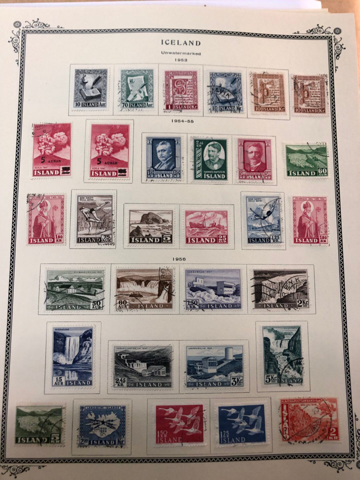 Iceland mint and used stamps from last quarter 19th century showing early classic issues on Scott album pages