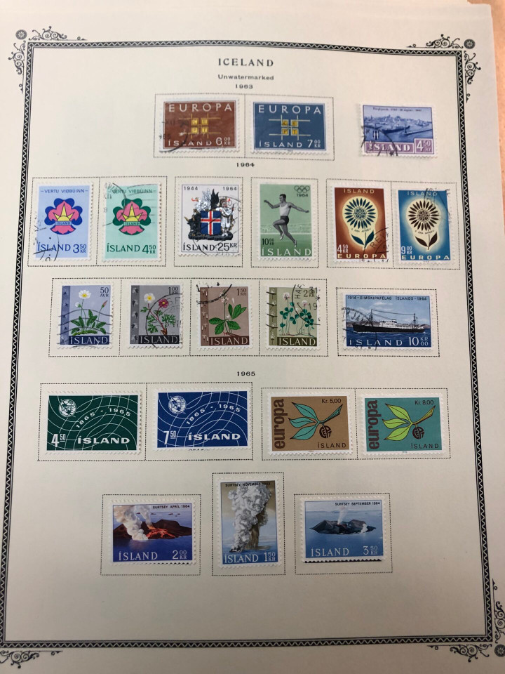 Iceland mint and used stamps from last quarter 19th century showing early classic issues on Scott album pages