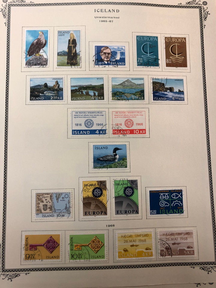 Iceland mint and used stamps from last quarter 19th century showing early classic issues on Scott album pages