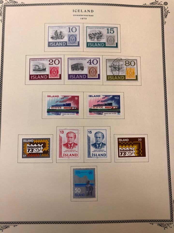 Iceland mint and used stamps from last quarter 19th century showing early classic issues on Scott album pages