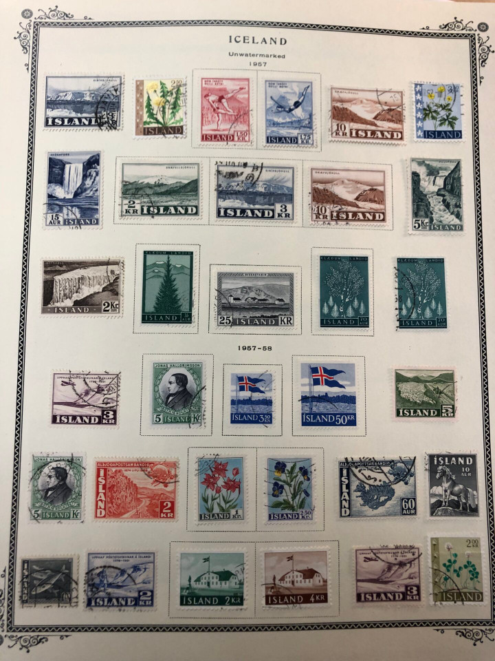 Iceland mint and used stamps from last quarter 19th century showing early classic issues on Scott album pages