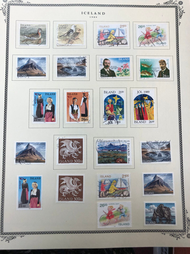 Iceland mint and used stamps from last quarter 19th century showing early classic issues on Scott album pages