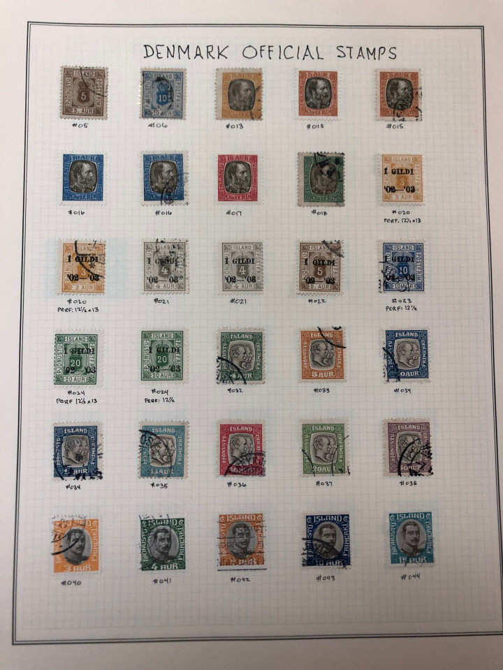 Iceland mint and used stamps from last quarter 19th century showing early classic issues on Scott album pages