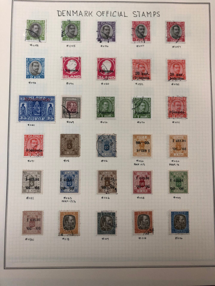 Iceland mint and used stamps from last quarter 19th century showing early classic issues on Scott album pages