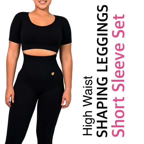 SHAPING LEGGINGS HIGH WAIST DOUBLE TUMMY SHORT SLEEVE