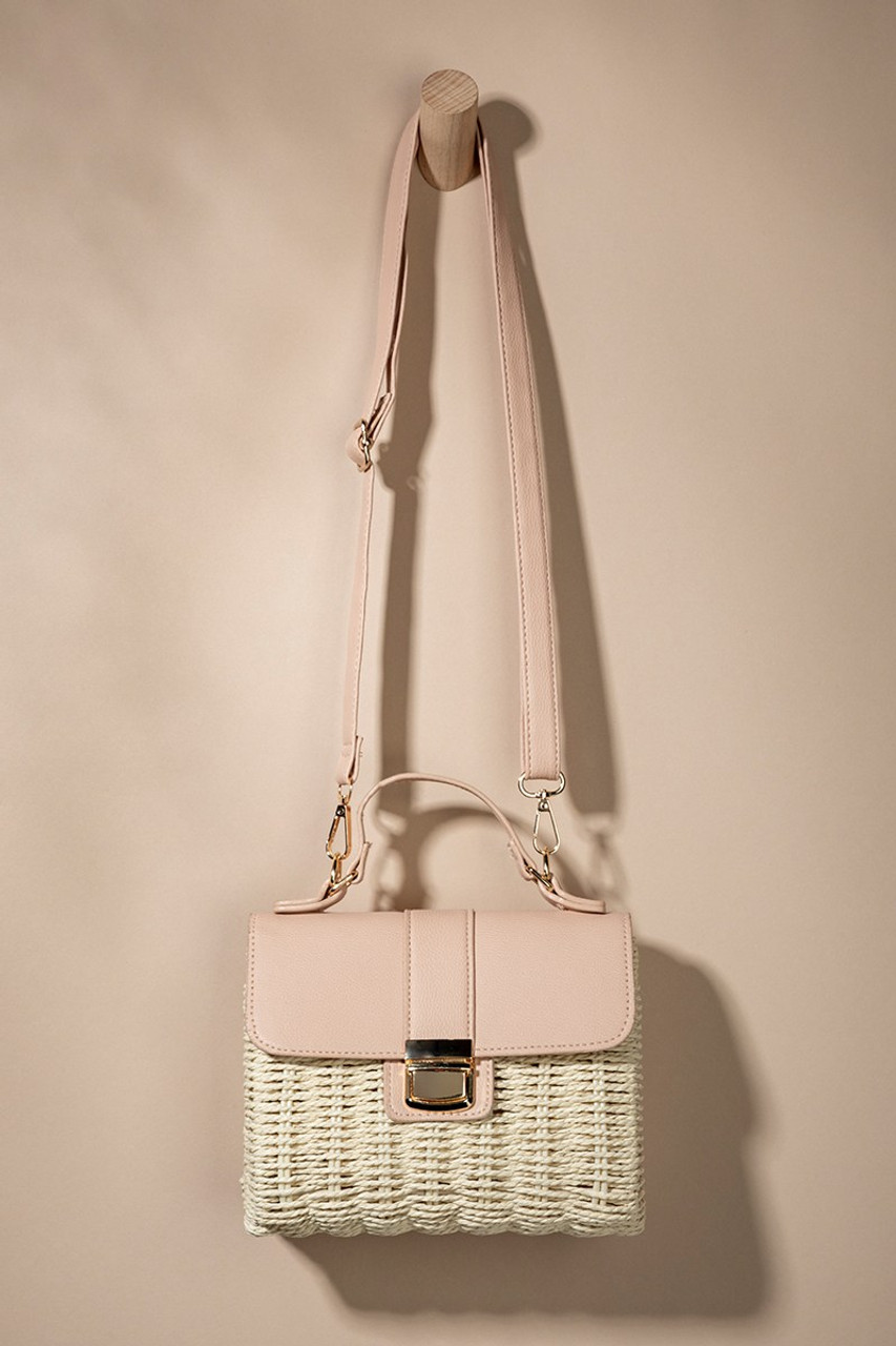 Mandy Faux Leather Straw Satchel Handbag