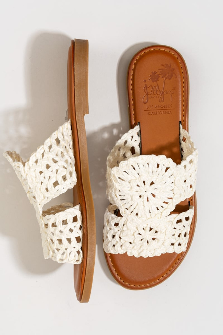 Francesca s Jellypop Tamina Raffia Crochet Slide Sandals