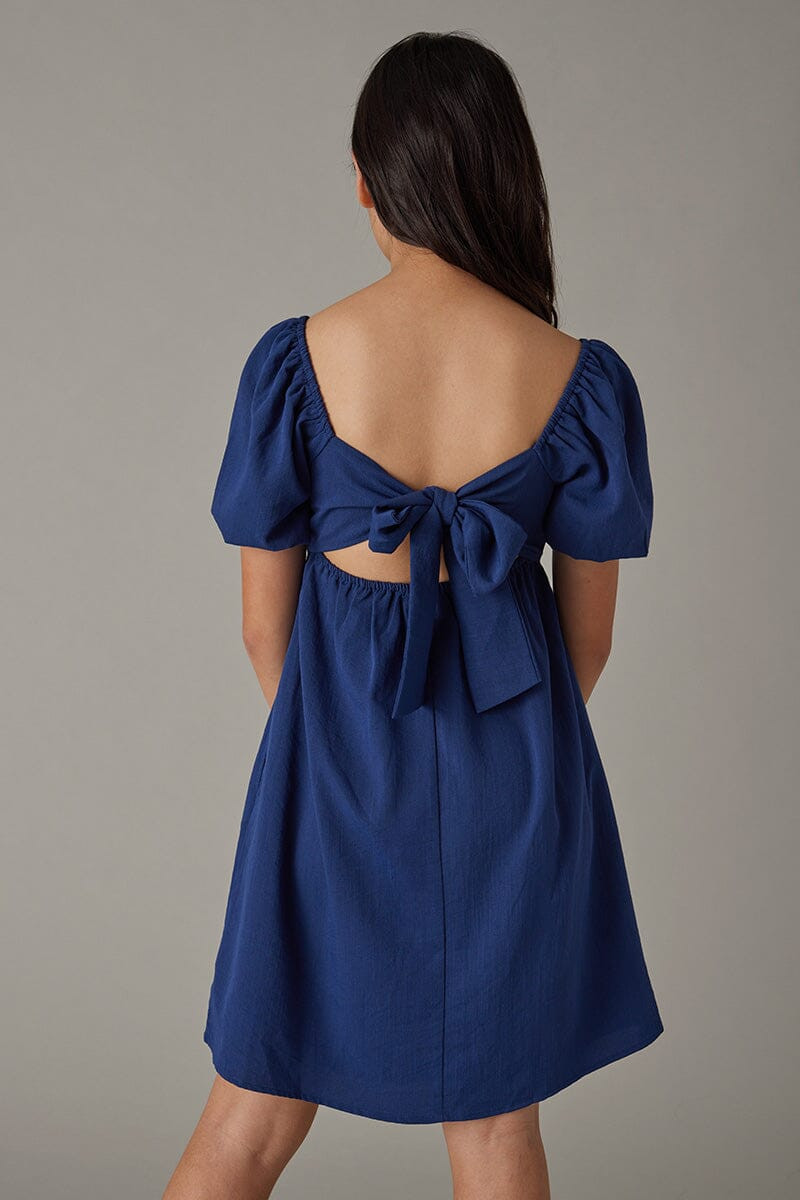 Hello Franki Linen Bow Back Dress For Girls